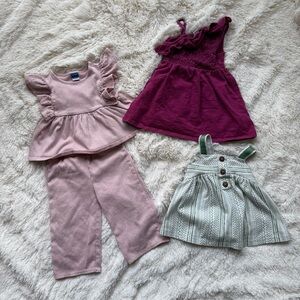 Old Navy Toddler Girl Matching Set, Purple Dress, Green Top Bundle